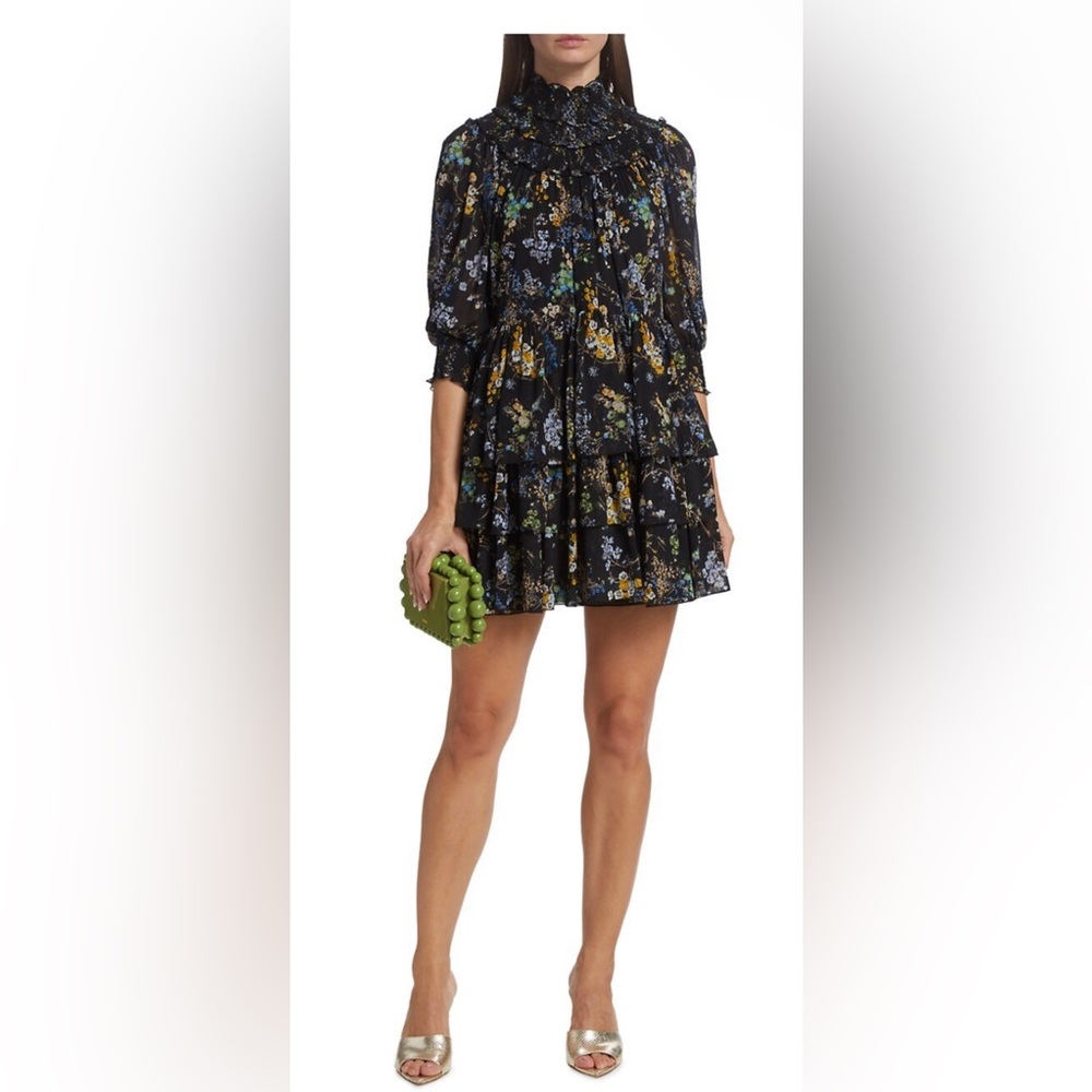 Cinq a Sept Black floral layered dress